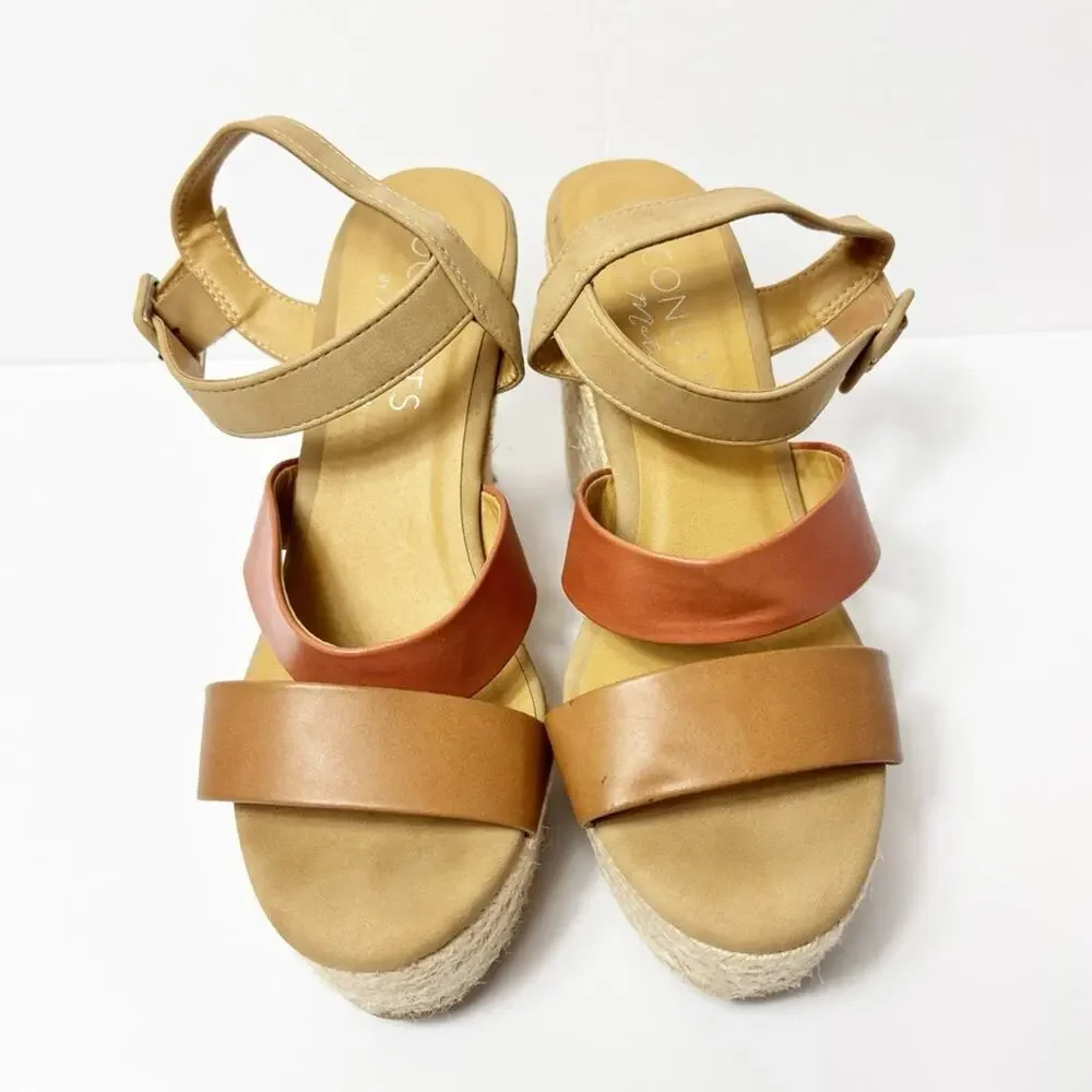 COCONUTS BY MATISSE WOMEN BEIGE PINK WEDGE HEEL SANDALS SIZE 10M